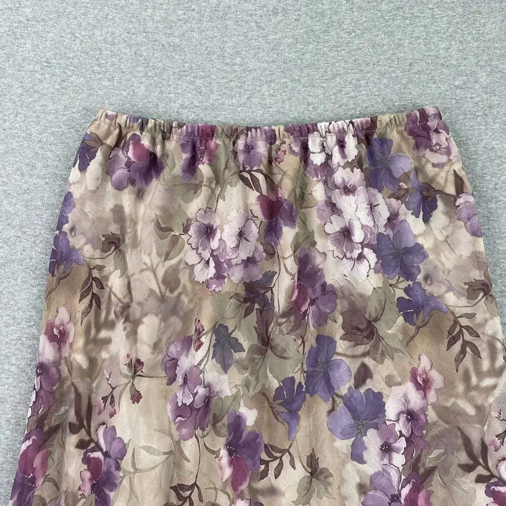 90s VTG Fairy Grunge 2-pc Floral Maxi Skirt Set 8P Purple Whimsigoth Ruffle Trim